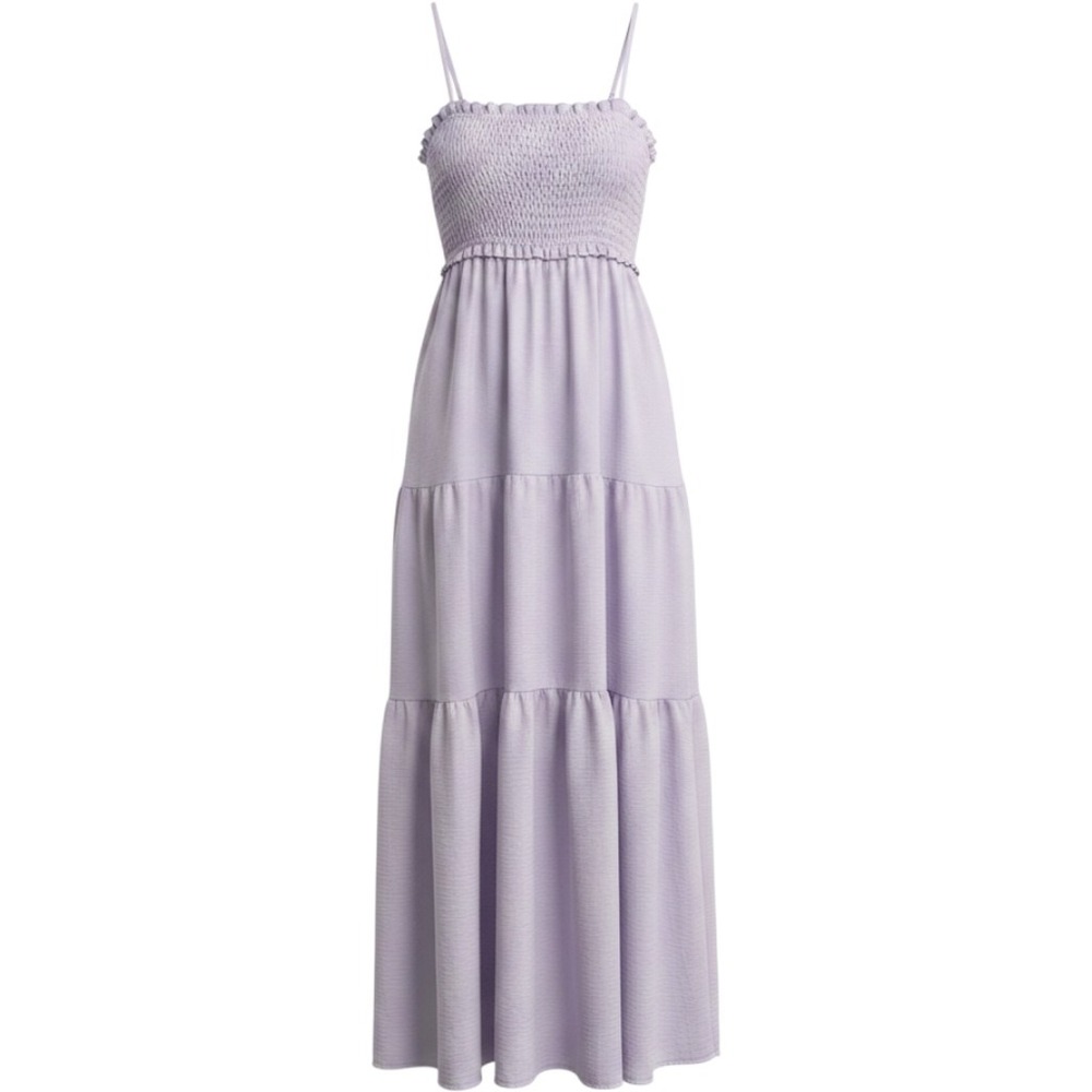 Mary & Mo Maxi Dress Womens Small Lavender Good Tiered Smocked Ruffle